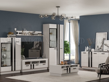 Гостиная Манифик МДФ (Ш-3000 x В-2126 x Г-650 мм)Белый/Белый Глянец